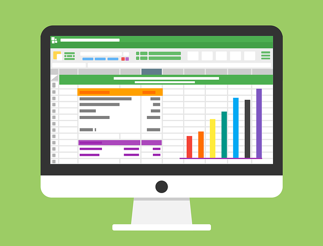 Illustration of a monitor displaying spreadsheets, tables, and graphs