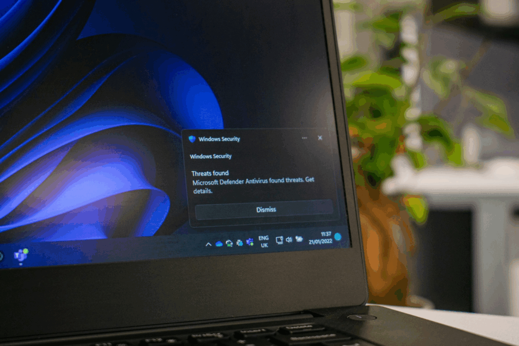 Windows showing a security threat detected notification